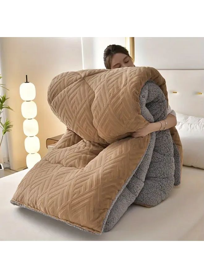 Blue Luxury Plush Warm Winter Quilt Milk Velvet Soft Washable Anti Allergic Breathable Bedding - Image 5